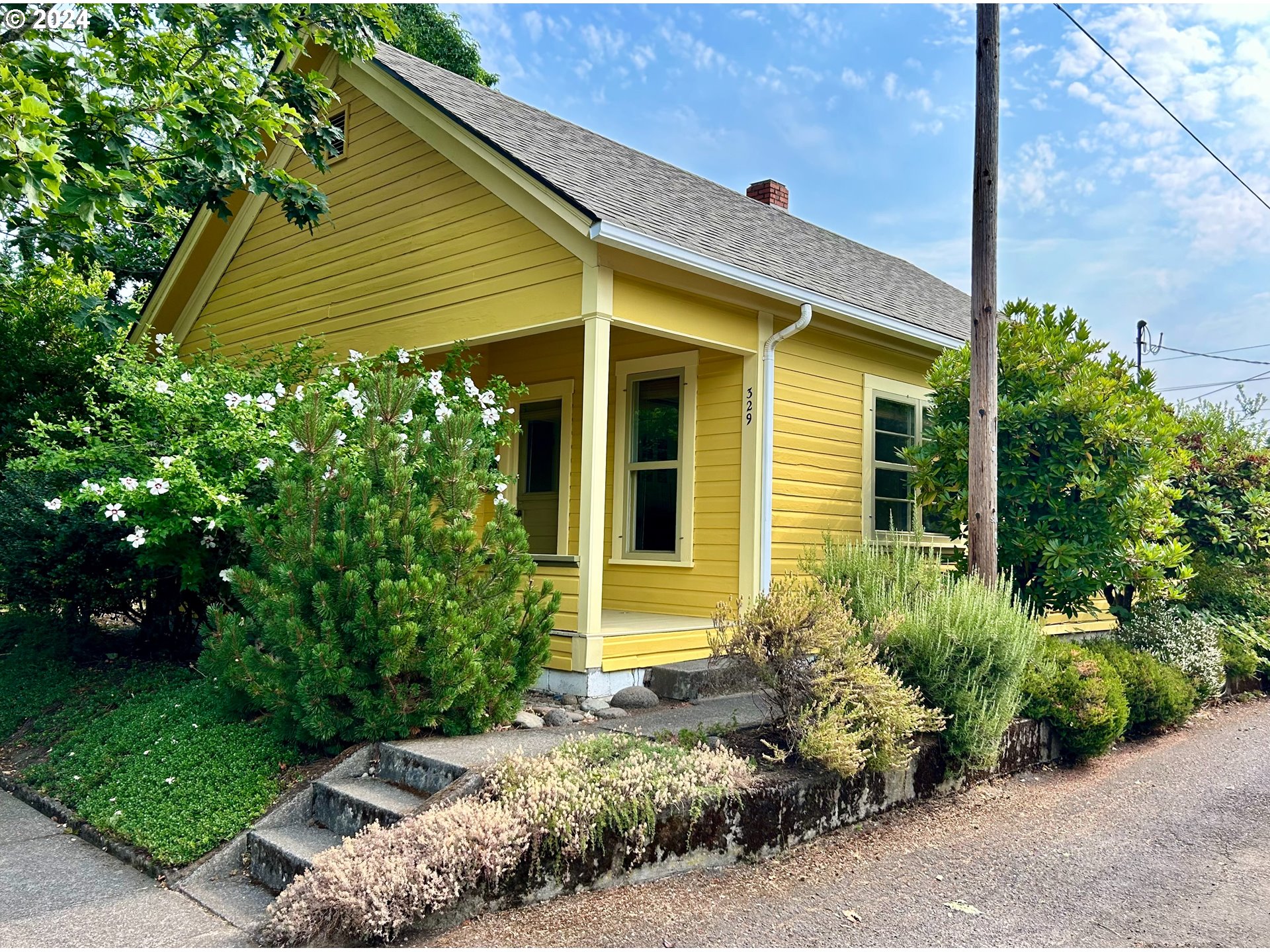 a front view of a house with garden