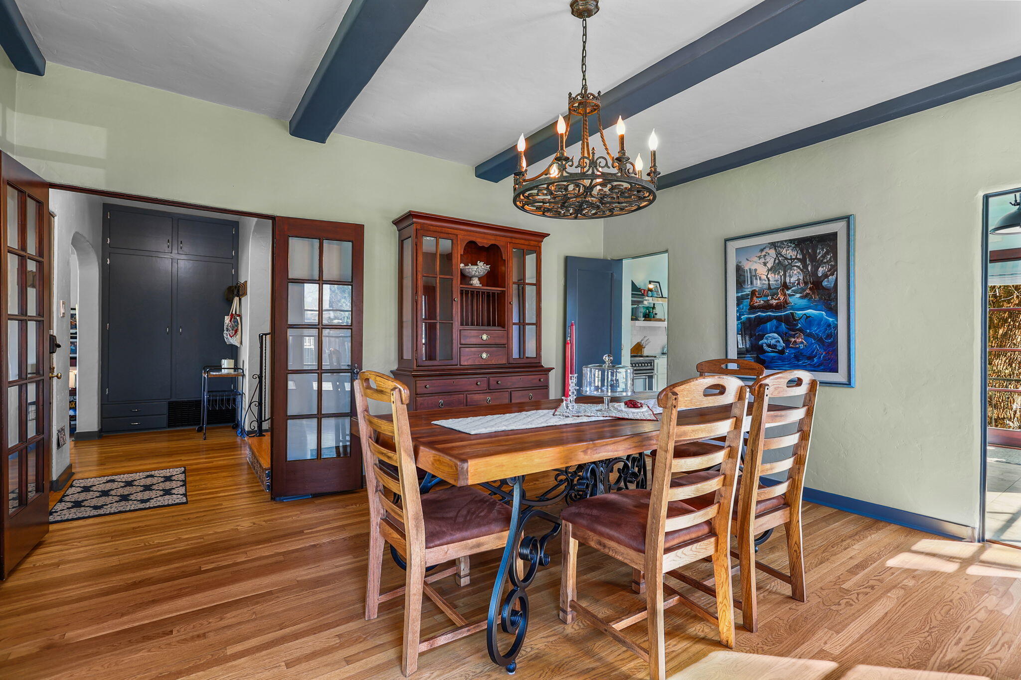 1465 Riverside Drive Redding, CA 96001 - Photo 65 of 163 Dining Room with Beams & Iron Chandelier