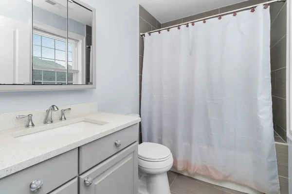 a bathroom with a sink a toilet and a mirror
