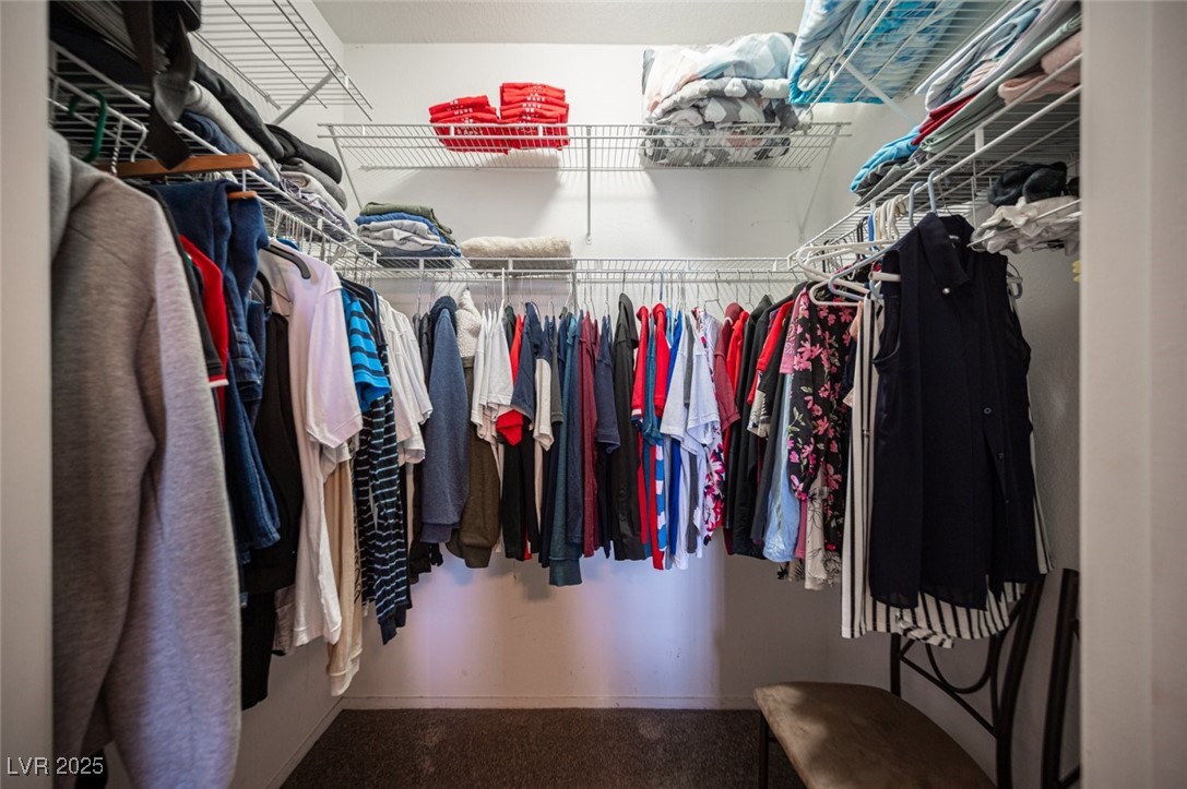 6650 West Warm Springs Road, Unit 1079 Las Vegas, NV 89118 - Photo 22 of 37 Walk in closet featuring carpet flooring
