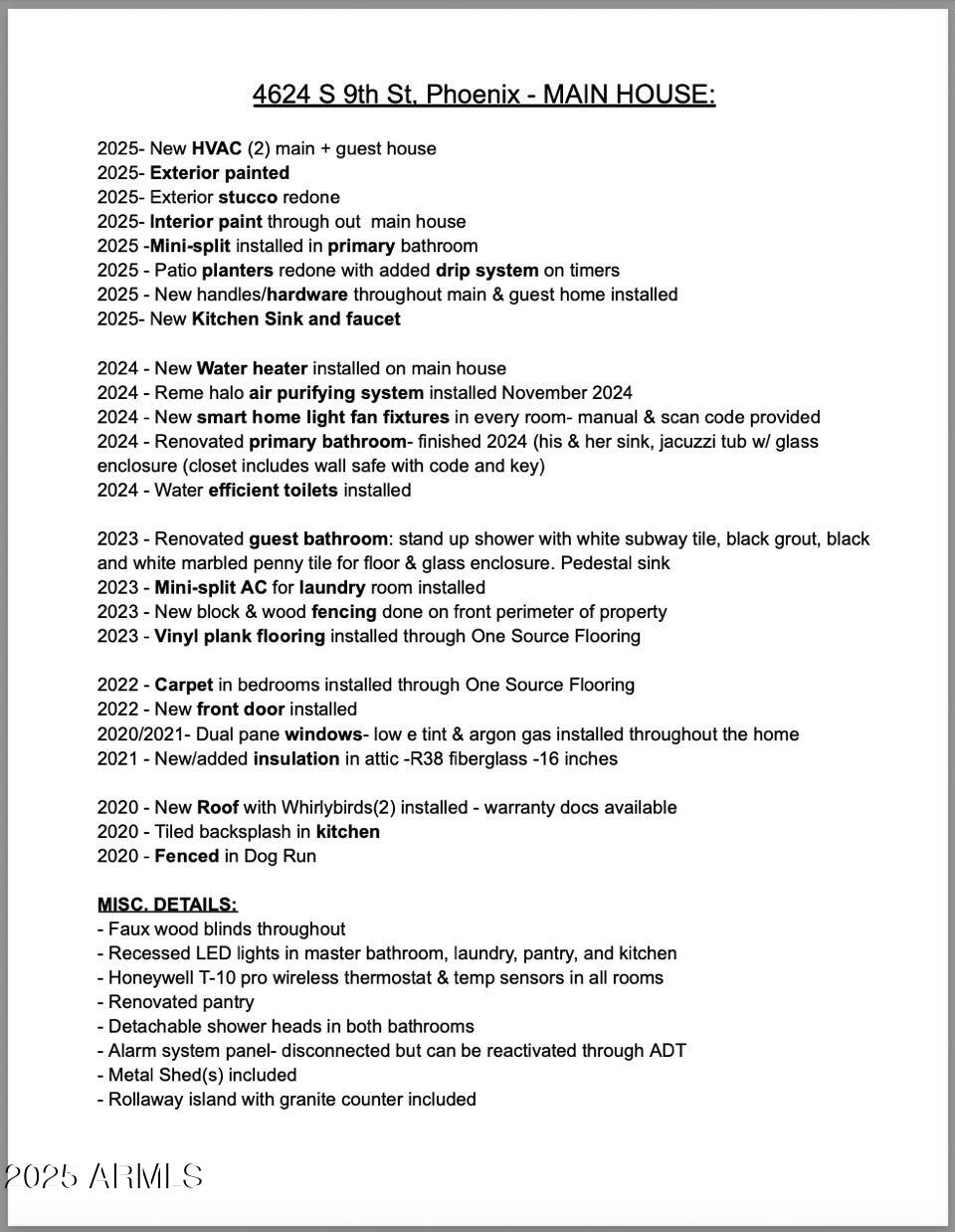 4624 South 9th Street Phoenix, AZ 85040 - Photo 32 of 34 Improvements list Main House