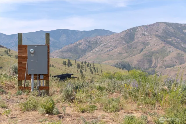 a view of a house with a mountain in the background
