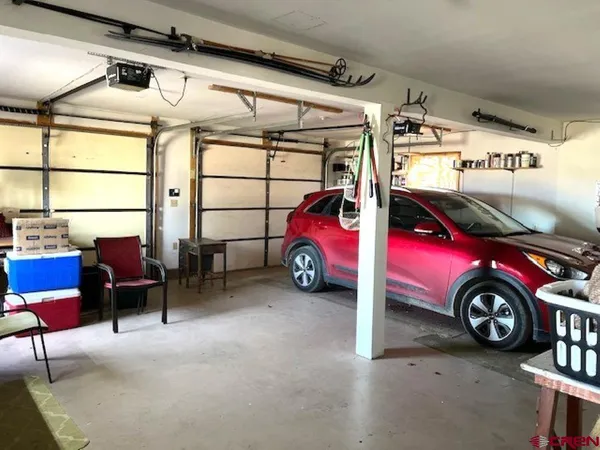 a garden view with a seating space