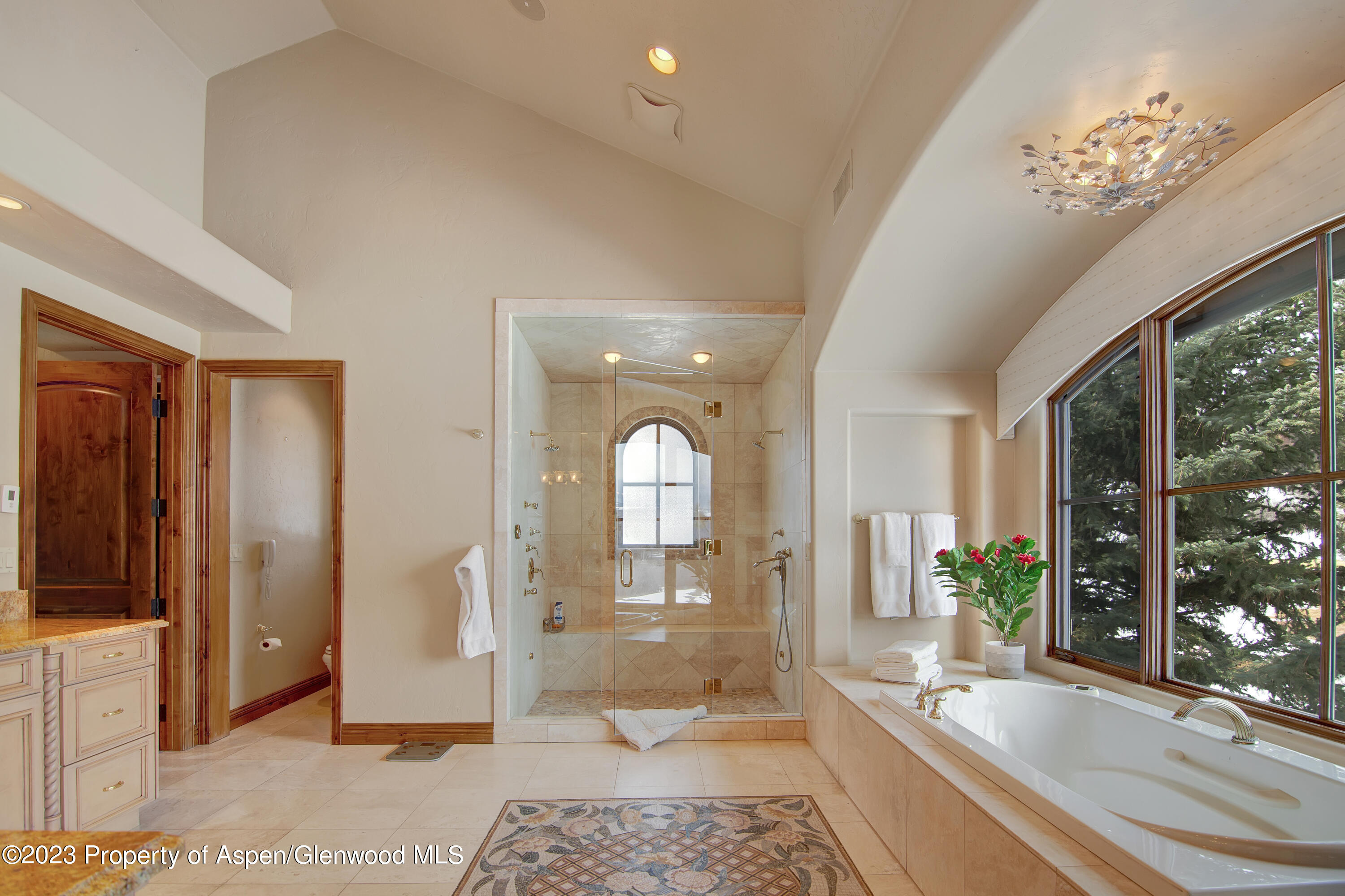 160 River Glen Road Carbondale, CO 81623 - Photo 10 of 24 a spacious bathroom with a granite countertop sink a large mirror and a shower