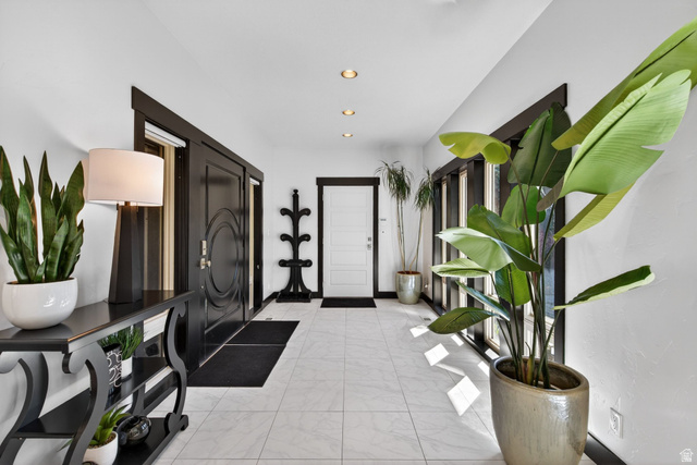 145 Carnesecca Court Mapleton, UT 84664 - Photo 7 of 109 Entrance foyer with light marble finish flooring and recessed lighting
