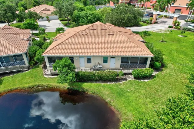 a aerial view of a house with garden