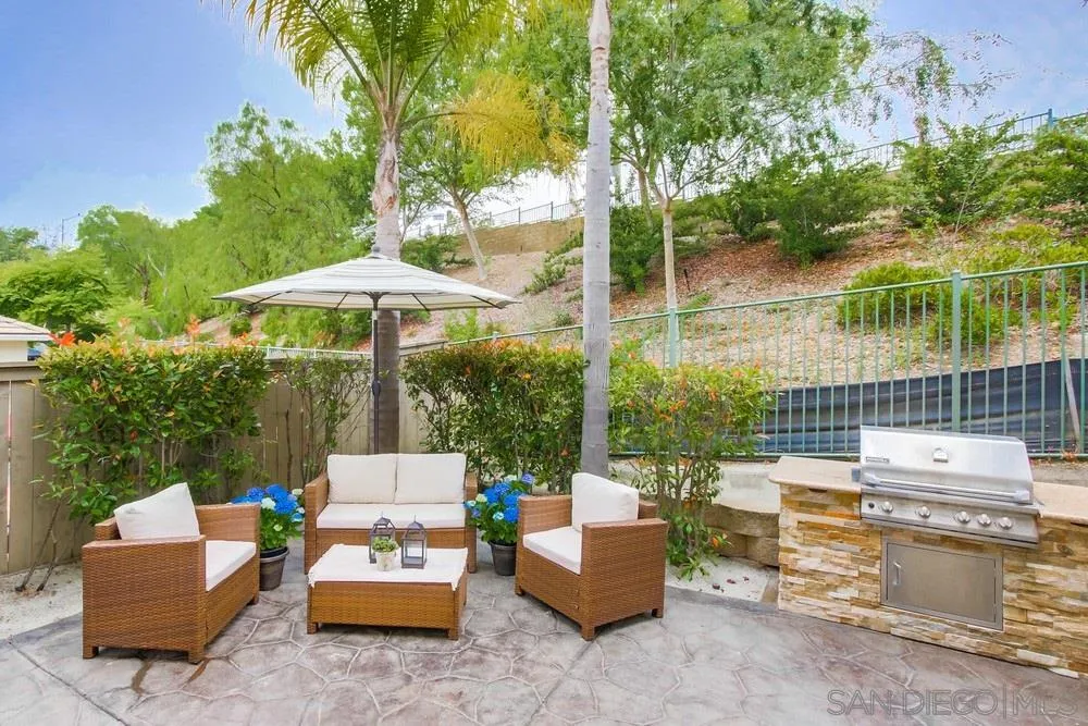 12237 Pepper Tree Lane Poway, CA 92064 - Photo 22 of 25 a backyard of a house with a fountain and a fire pit