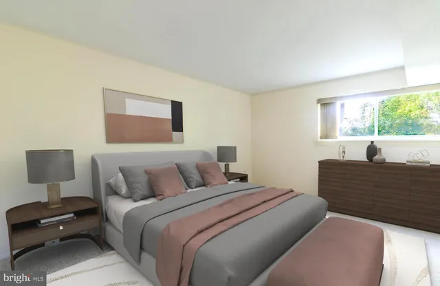 a bedroom with a bed and window