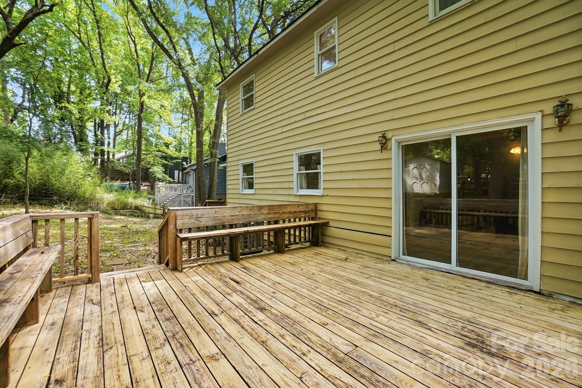 5060 Suwarrow Circle Tega Cay, SC 29708 - Photo 29 of 34 a view of a deck with wooden floor and fence next to a yard