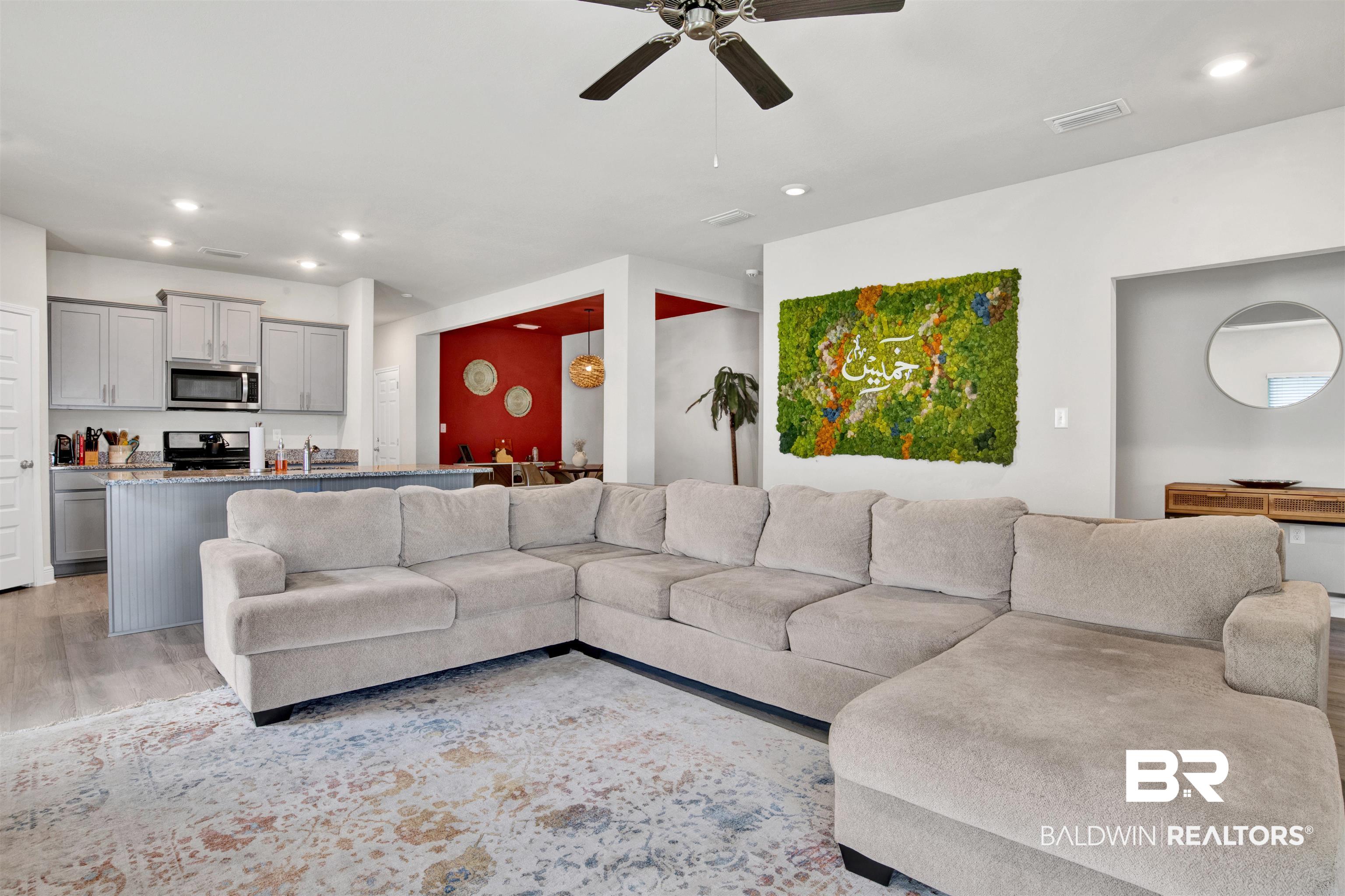 24253 Alydar Loop Daphne, AL 36526 - Photo 13 of 44 Living room with recessed lighting, a ceiling fan, and light wood-style flooring
