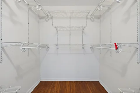 a view of walk in closet with empty racks