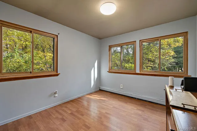 a view of entryway and hall with wooden floor