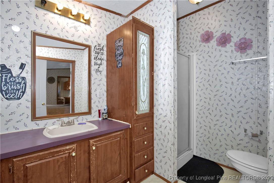 5065 Tobacco Road Orrum, NC 28369 - Photo 20 of 31 a bathroom with a sink a toilet and shower