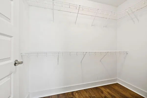 a view of a room with racks on the wall