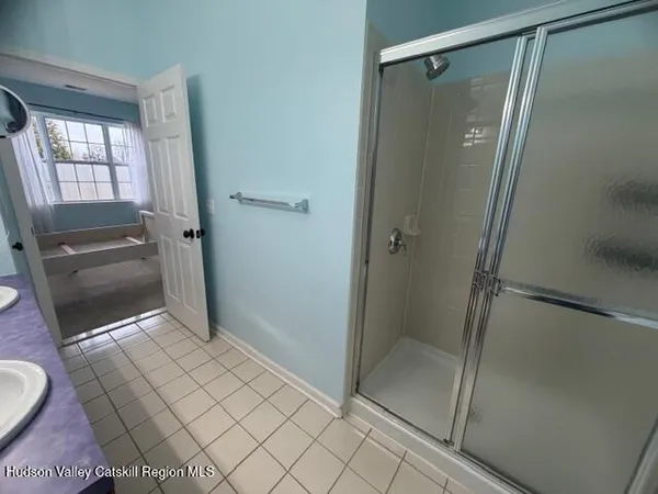 a bathroom with a shower and a sink