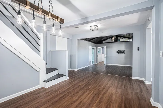a view of entryway with wooden floor