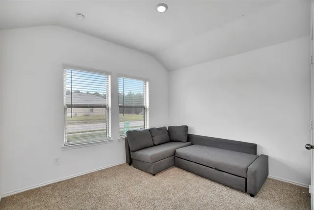 a view of a yard in front of a house with a large tree