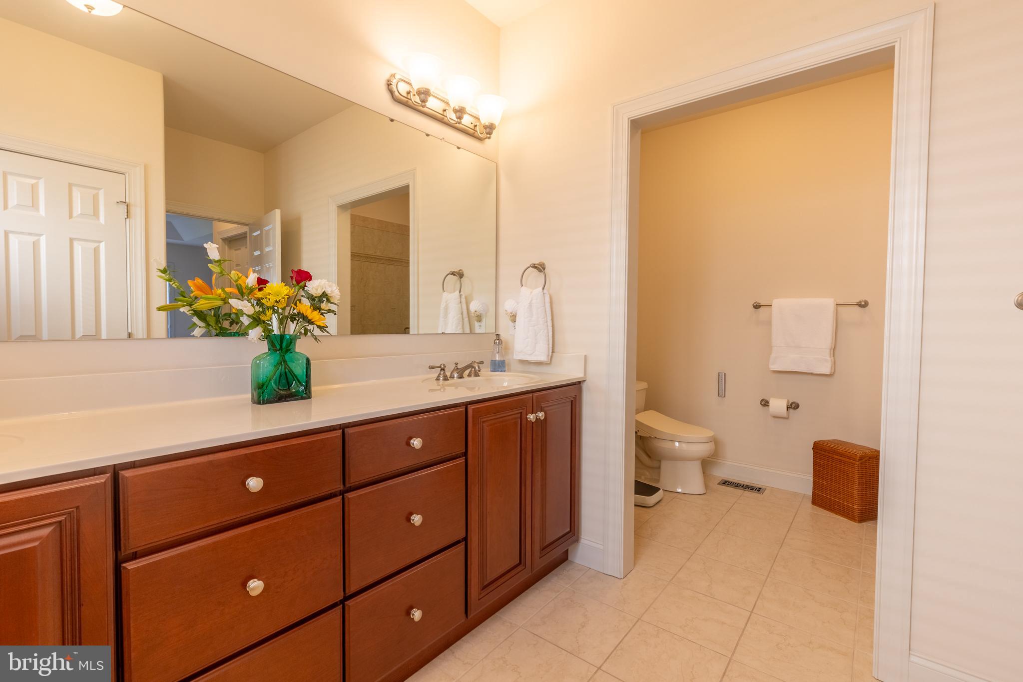 101 Cornwall Road, Unit 116 Landenberg, PA 19350 - Photo 23 of 30 a spacious bathroom with a granite countertop sink a toilet and a mirror