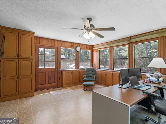 a workspace with a large window