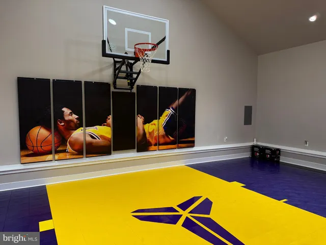 a room with wooden floor and a potted plant