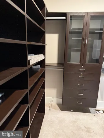 a view of walk in closet with clothes and shoes