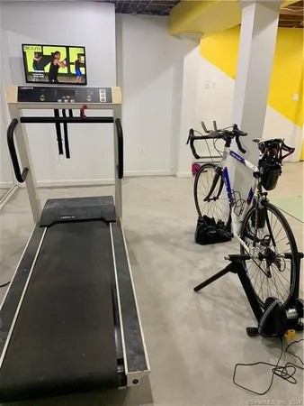 a view of a room with gym equipment