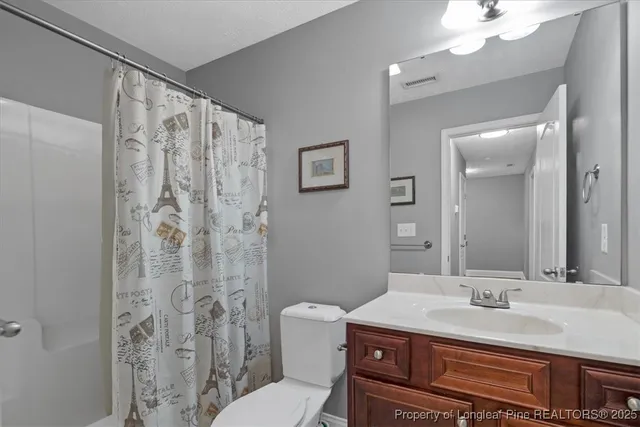 a bathroom with a sink vanity mirror and toilet