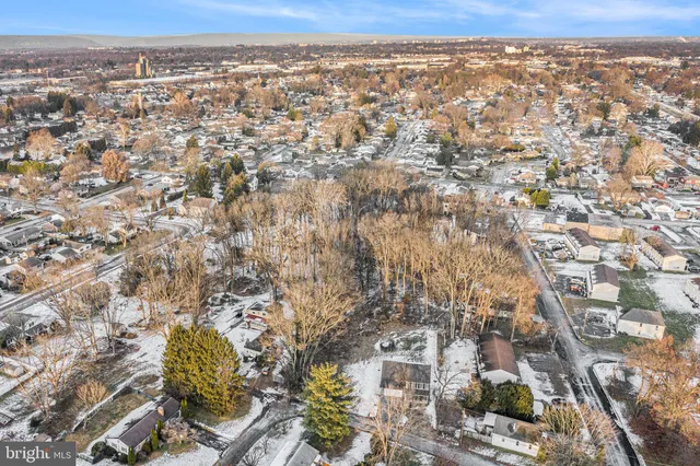 an aerial view of residential houses with city view
