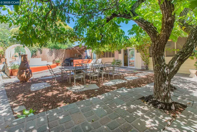 swimming pool view with a seating space