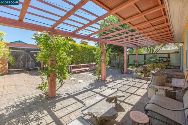 a view of backyard with furniture and plants