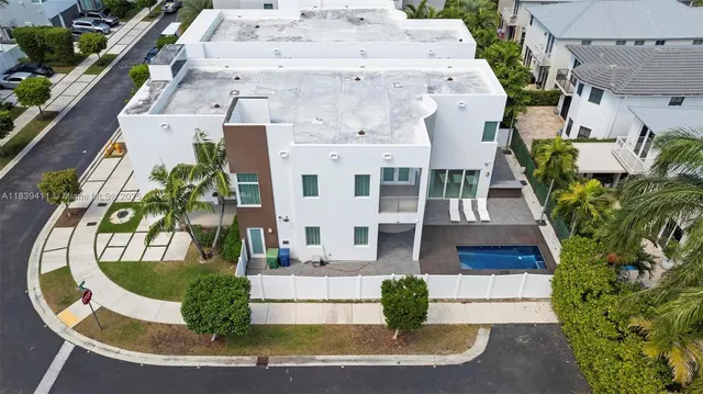 a aerial view of a house with a garden