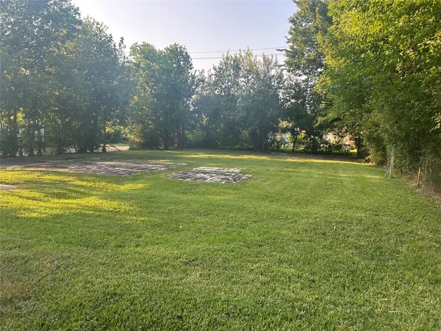 a view of a swimming pool and trees in the background
