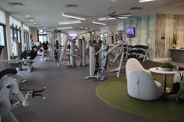 a view of a room with gym equipment