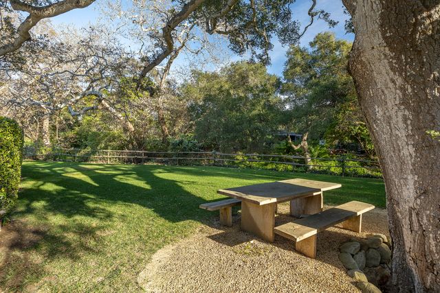 a view of a garden with an outdoor space