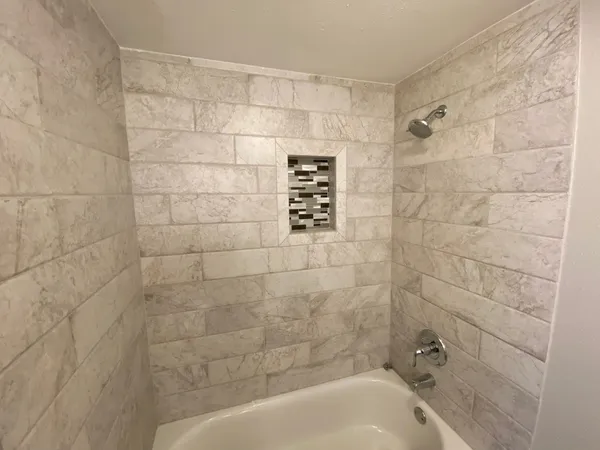 a bathroom with a shower and a bathtub