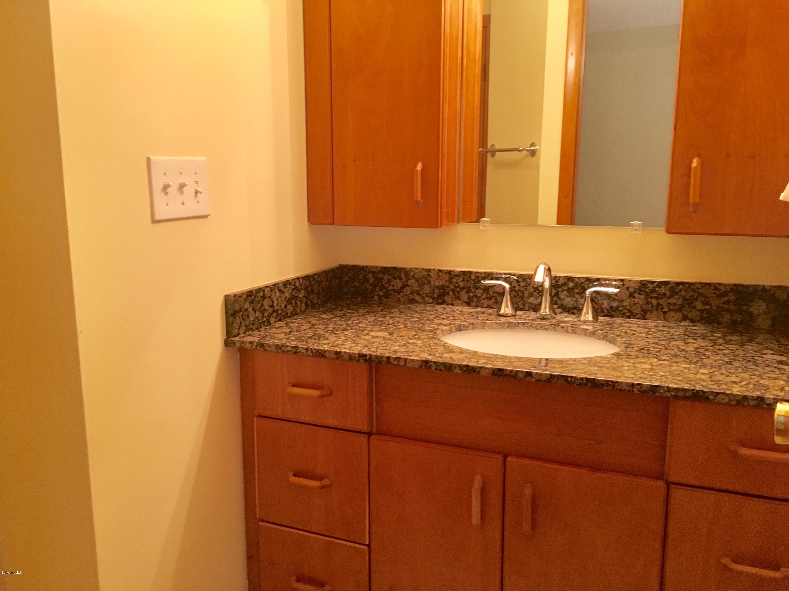 41 Pine Knoll Road Lenox, MA 01240 - Photo 11 of 37 a bathroom with a granite countertop sink and a mirror