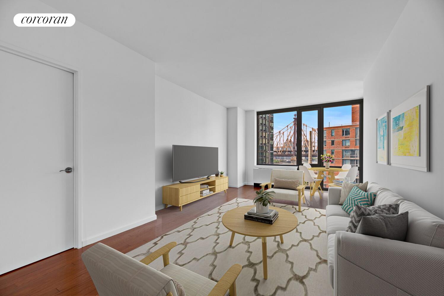 455 Main Street, Unit 16A Manhattan, NY 10044 - Photo 6 of 18 a living room with furniture and a window