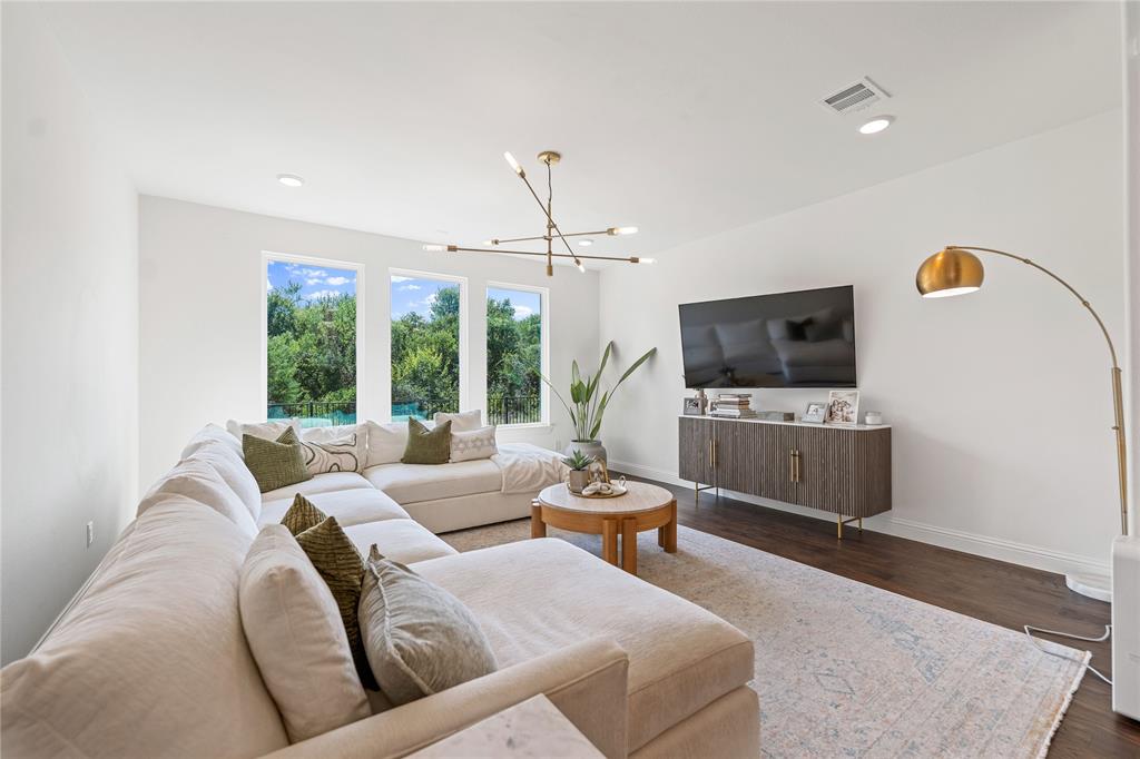 5244 Ranchero Trail Fort Worth, TX 76126 - Photo 12 of 33 Living area with dark wood finished floors, a chandelier, and recessed lighting