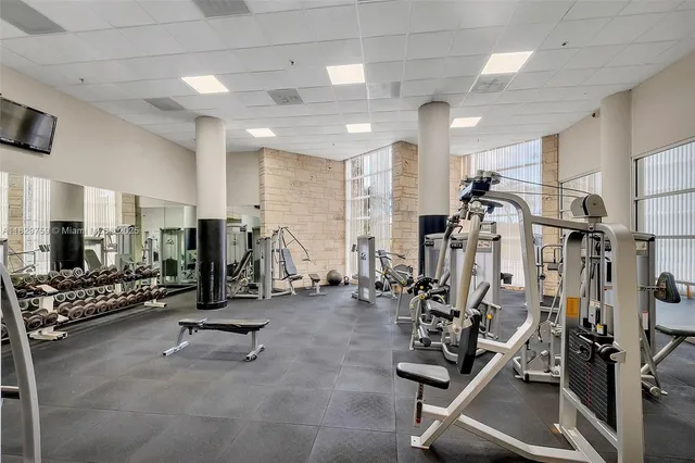 a view of a room with gym equipment