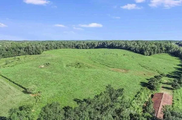a view of a green field with an ocean view