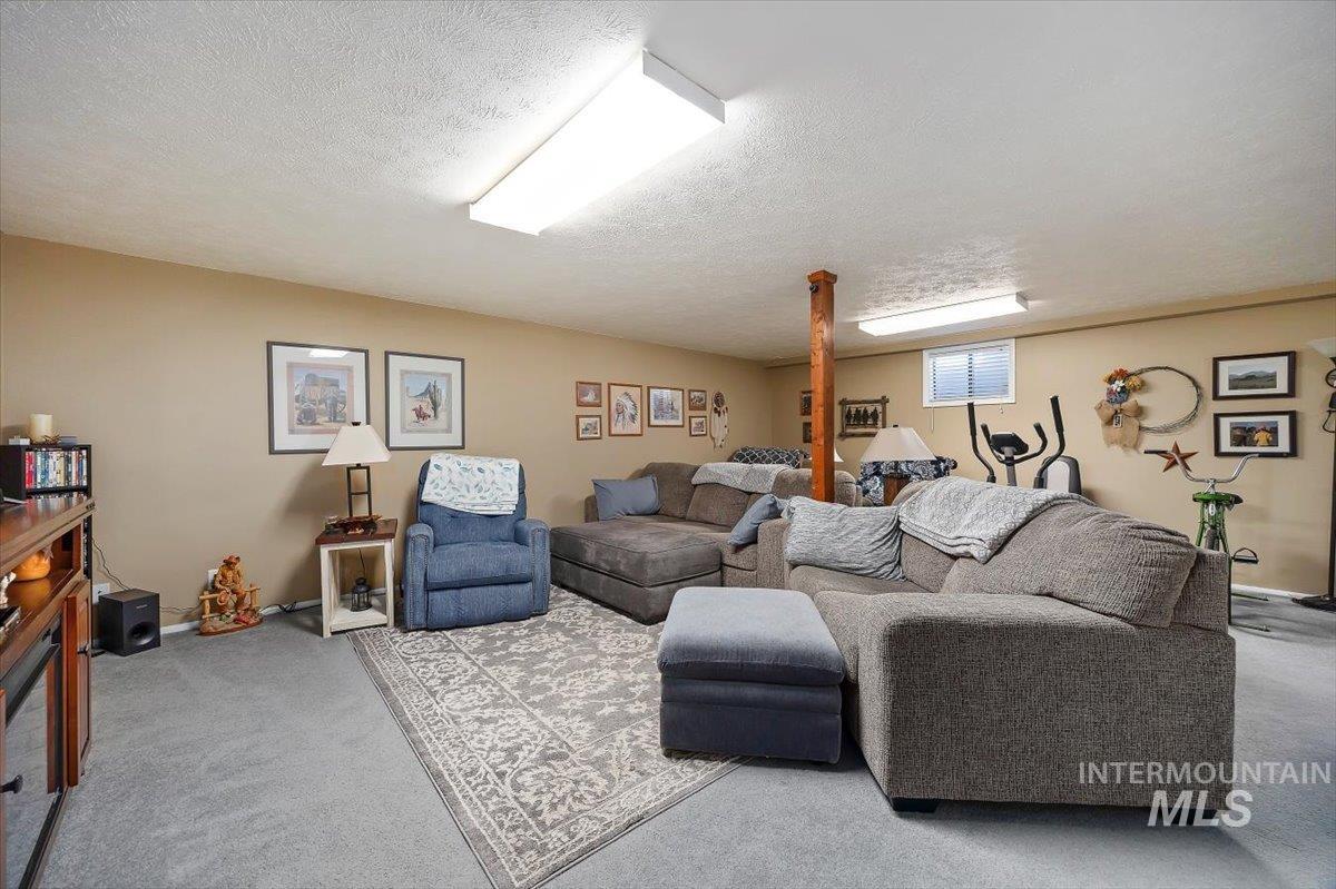 411 Mountain View Lane Burley, ID 83318 - Photo 27 of 38 Carpeted living room featuring a textured ceiling