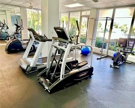 a view of a room with gym equipment