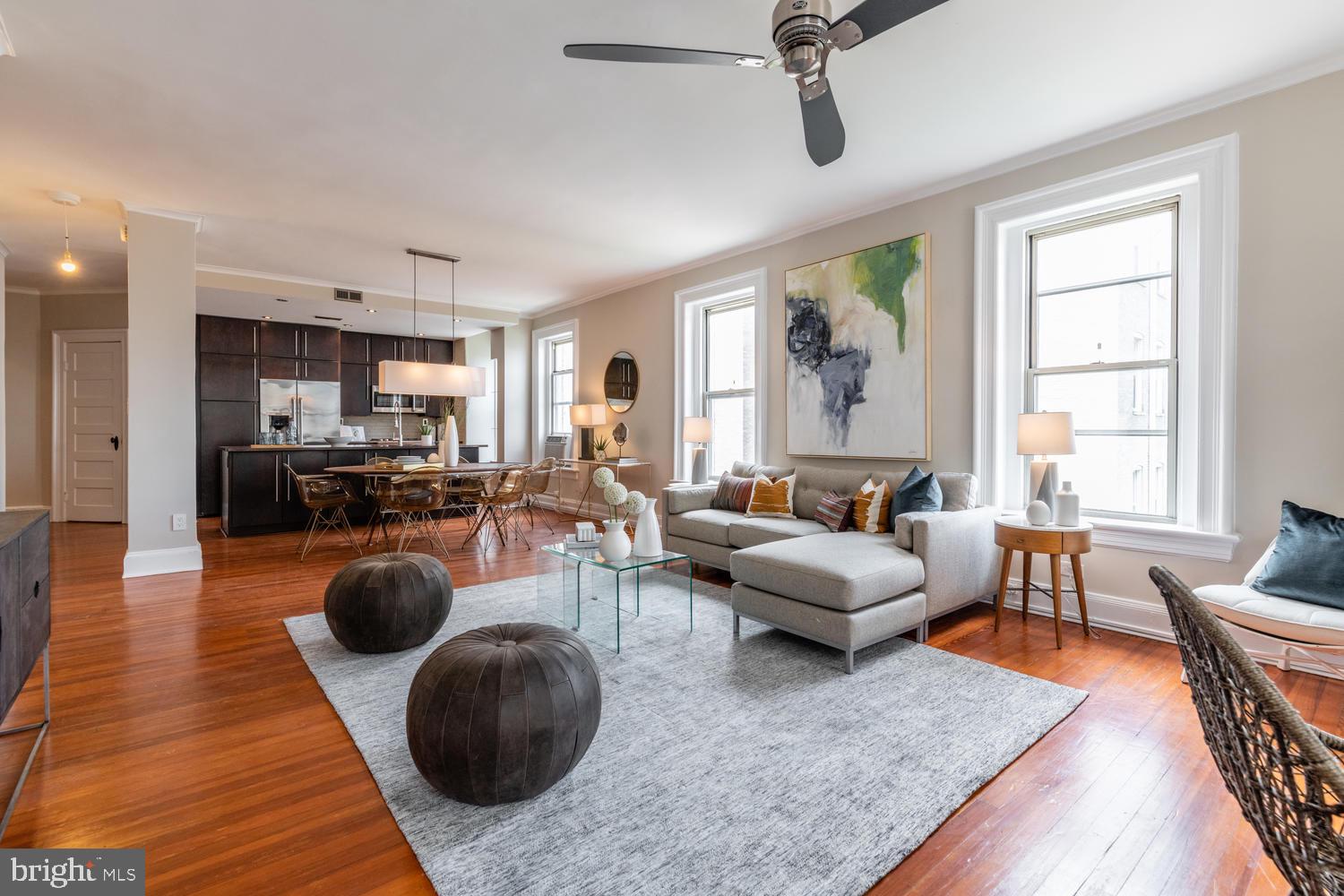 Expansive open-concept living space.