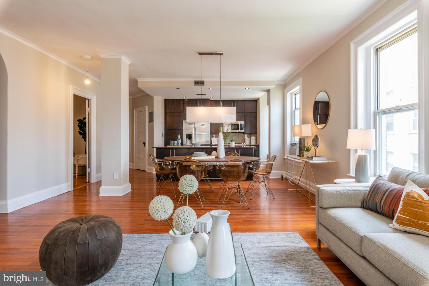 2022 Columbia Road Northwest, Unit 606 Washington, DC 20009 - Photo 5 of 52 View from Living Room to Dining Room and Kitchen.