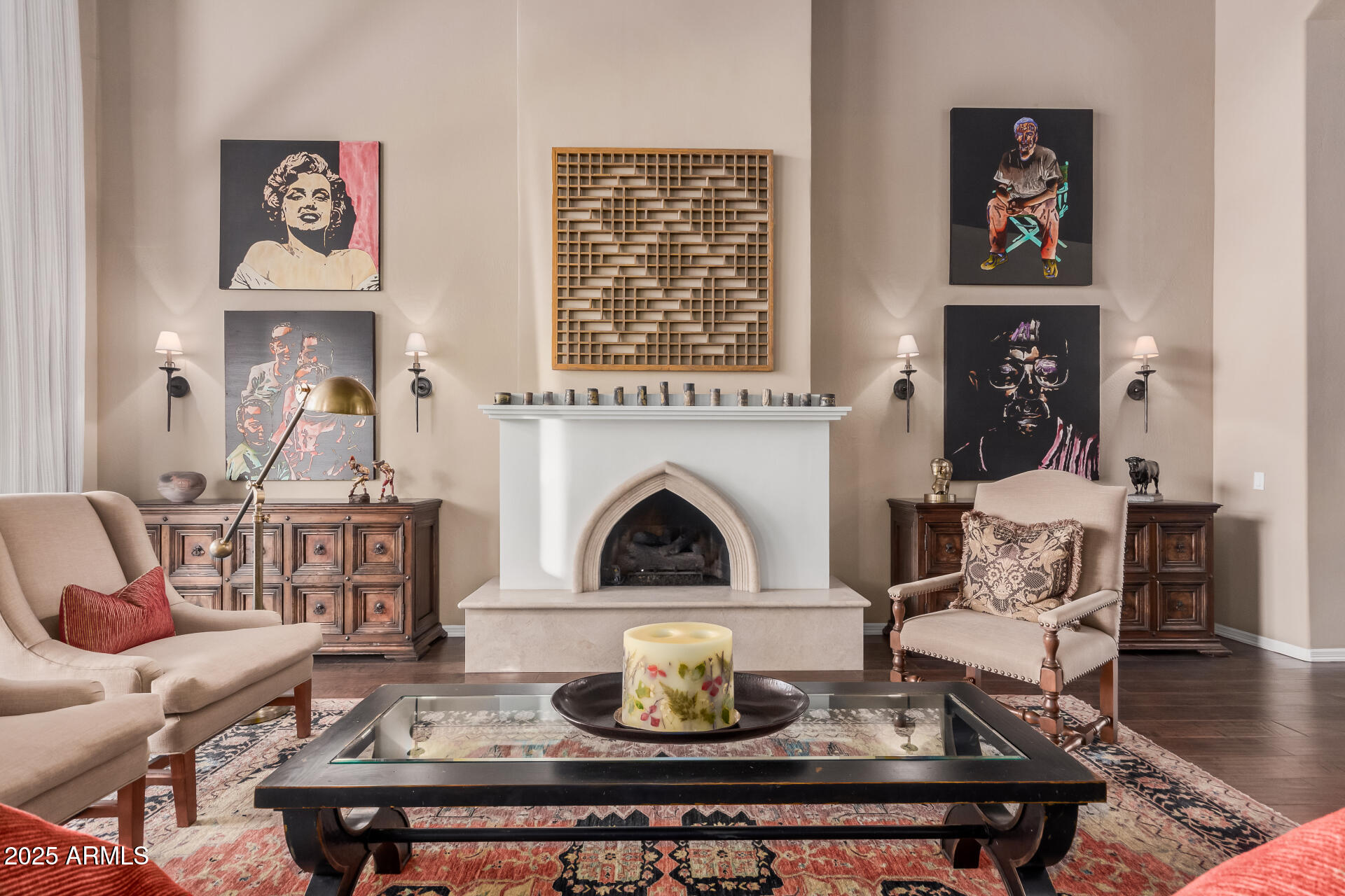 7878 East Gainey Ranch Road, Unit 41 Scottsdale, AZ 85258 - Photo 7 of 46 a living room with furniture and a fireplace