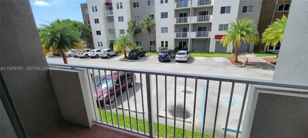 a view of a building from a balcony