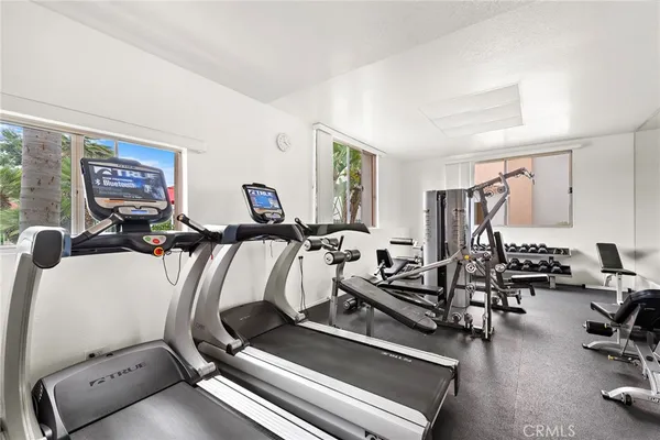 a view of a room with gym equipment