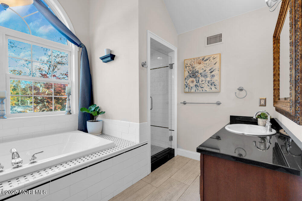 117 South Cooks Bridge Road Jackson, NJ 08527 - Photo 34 of 48 a bath room with a granite countertop sink and a window