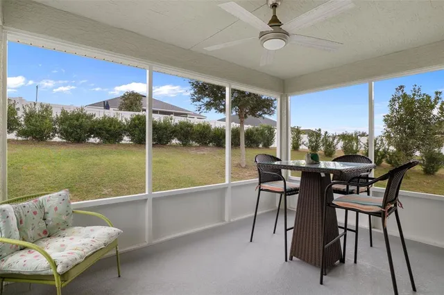 a view of a garden with an outdoor space