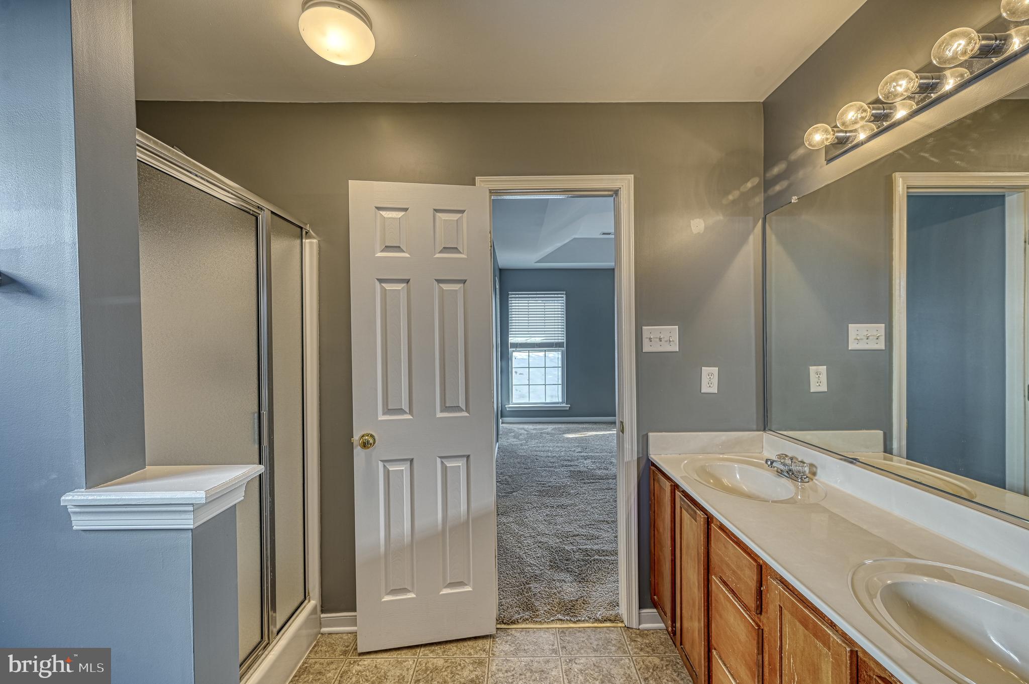 343 Cardinal Road Louisa, VA 23093 - Photo 27 of 48 a bathroom with a granite countertop sink a mirror and a shower